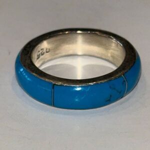 Silver & blue turquoise ring smooth stackable Sz 6 cowgirl boho